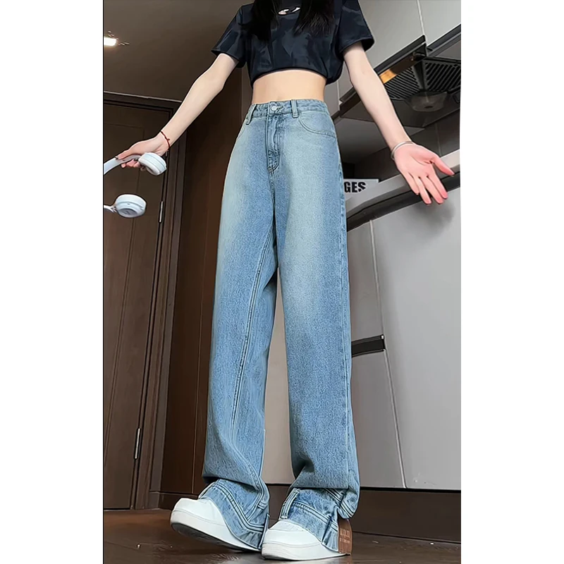 

Blue High Waist Stretch Denim Pants Y2K Vintage Baggy Trousers Comfortable Fit Casual Jeans for Women Fashion