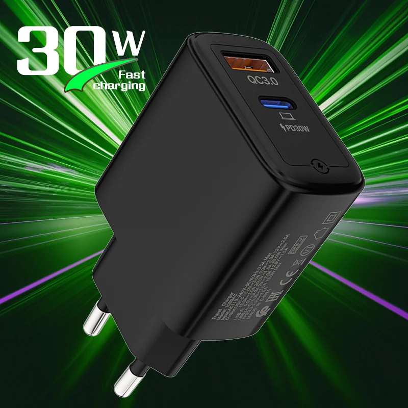 

30W USB-C + USB-A Dual-Port Charger with Fast Charging Compatible with MacBook/ iPhone 16/16 Pro/15 Plus/15 Pro/15 Pro Max, iPad