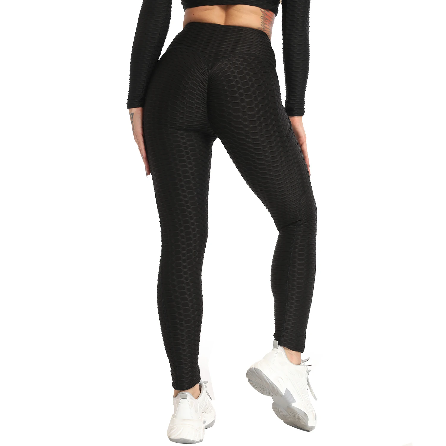 High Waist Yoga Pants Fitness Women Stretch Honeycomb Leggings with Pockets Gym Workout Jogging Cycling Tights Female Clothing