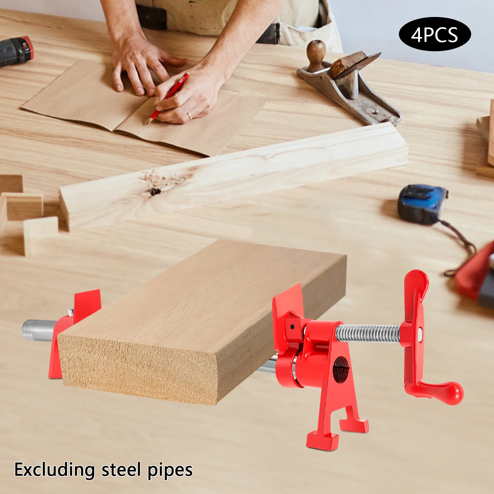 

4 Pcs Pipe Screws, 3/4 Inch Metal Clamp Pipe Clamps Pipe Clamps Wood Clamp Body Clamps DIY Hand Tool Kit for Woodworking