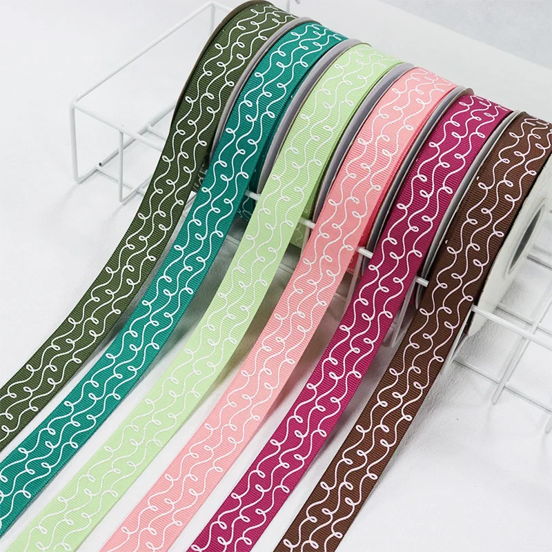 

22mm White Ink Winding Lines Stripes Printed Grosgrain Ribbon For DIY Sewing Hair Bow Gift Packing Christmas Decoration