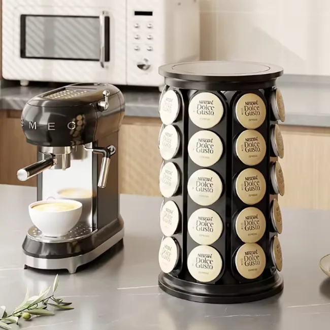 Coffee Capsule Holder 360° Rotation Large Capacity 40 Pods Plastic Coffee Storage Rack Coffee Capsule Organizer K Cup Holder