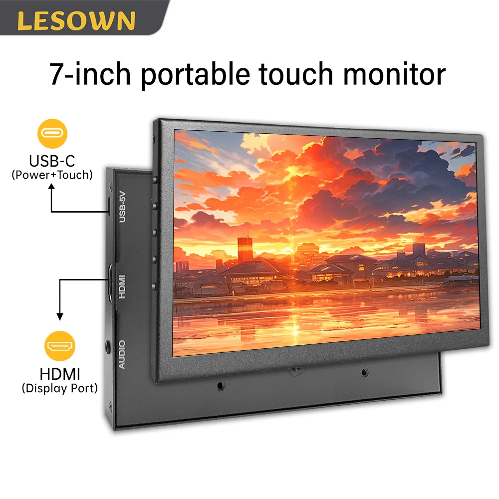 

LESOWN Raspberry Pi Monitor 7 Inch 1024x600 IPS LCD Palm-Sized Display Miniature Monitor Additional Extra Monitor for Laptop