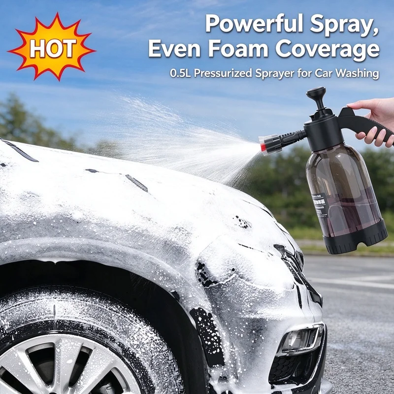 2L Manual Foam Cannon Sprayer, Hand Pump Pressure Foam Spray Bottle with 2 Nozzles for Car Window Washing