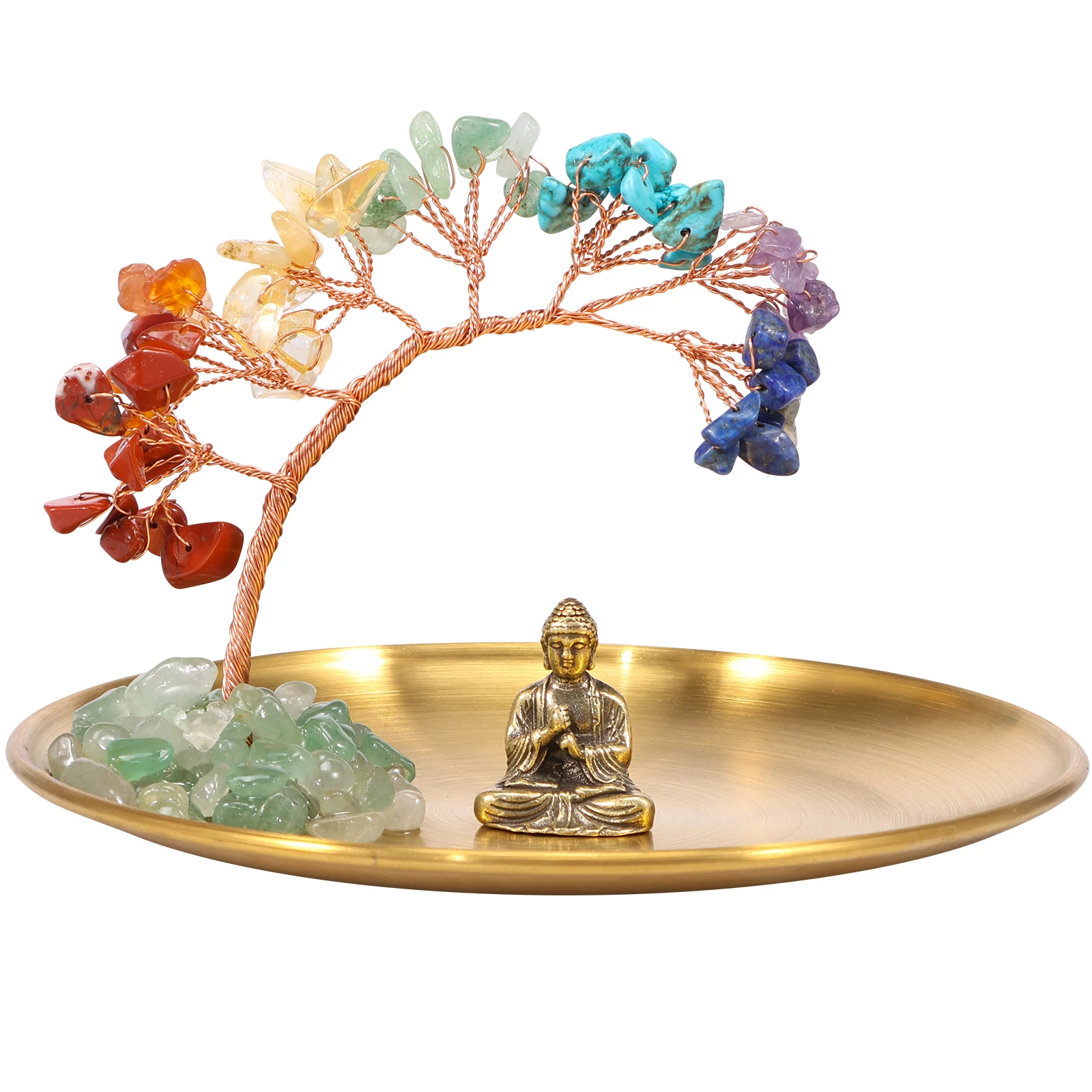 Tree and Buddha Statue Decor with Crystal Tree Energy Balance Tree of Life Home Bedroom Decorations Tree and Buddha Statue