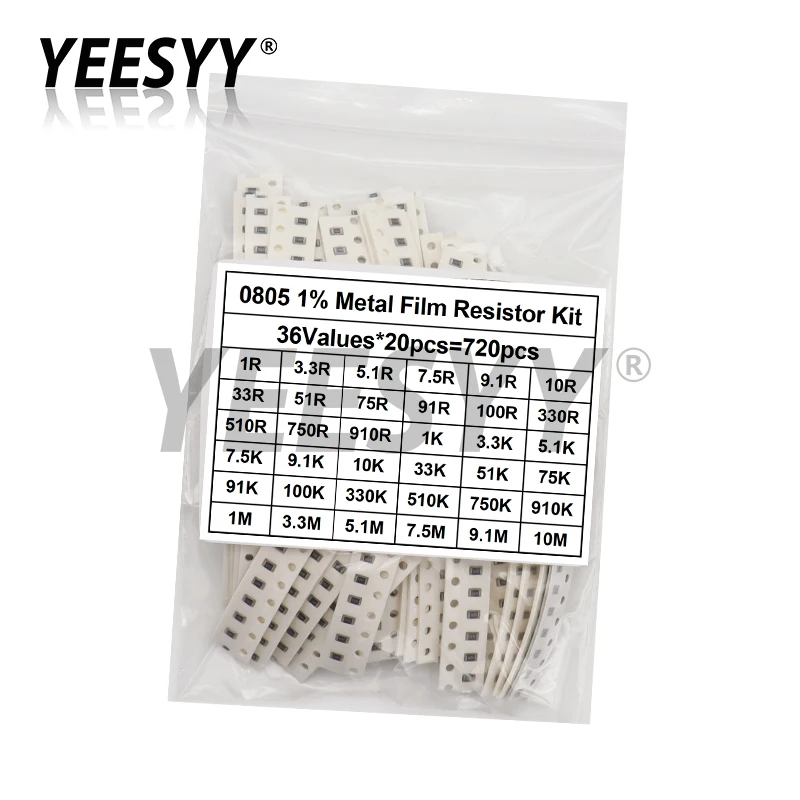 720 قطعة 1% 0603 0805 1206 SMD رقاقة المقاوم مجموعة متنوعة 1 أوم - 10 متر 36valuesX20pcs مجموعة عينة المقاومة
