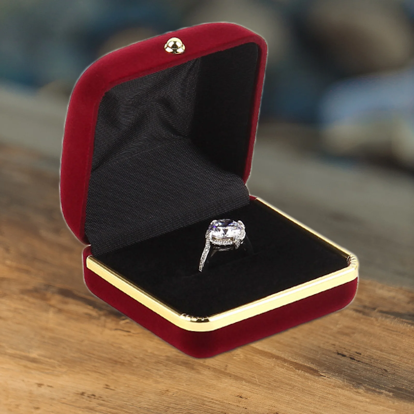 

Бархатные ювелирные изделия, коробки для обручальных колец с золотой оправой, держатель для церемонии, органайзер для хранения сережек для обручальных колец, коробка для колец