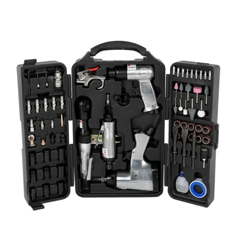

71 Piece Tool And Accessories Kit Impact Wrench Air Ratchet Die Grinder, Aire Hammer Hose Fittings Storage Case
