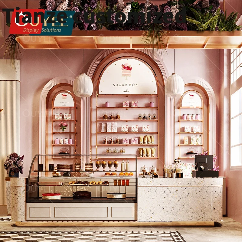 

Customized-fashion counter design chocolate display shelf sweet shop decoration candy shop interior design sugar