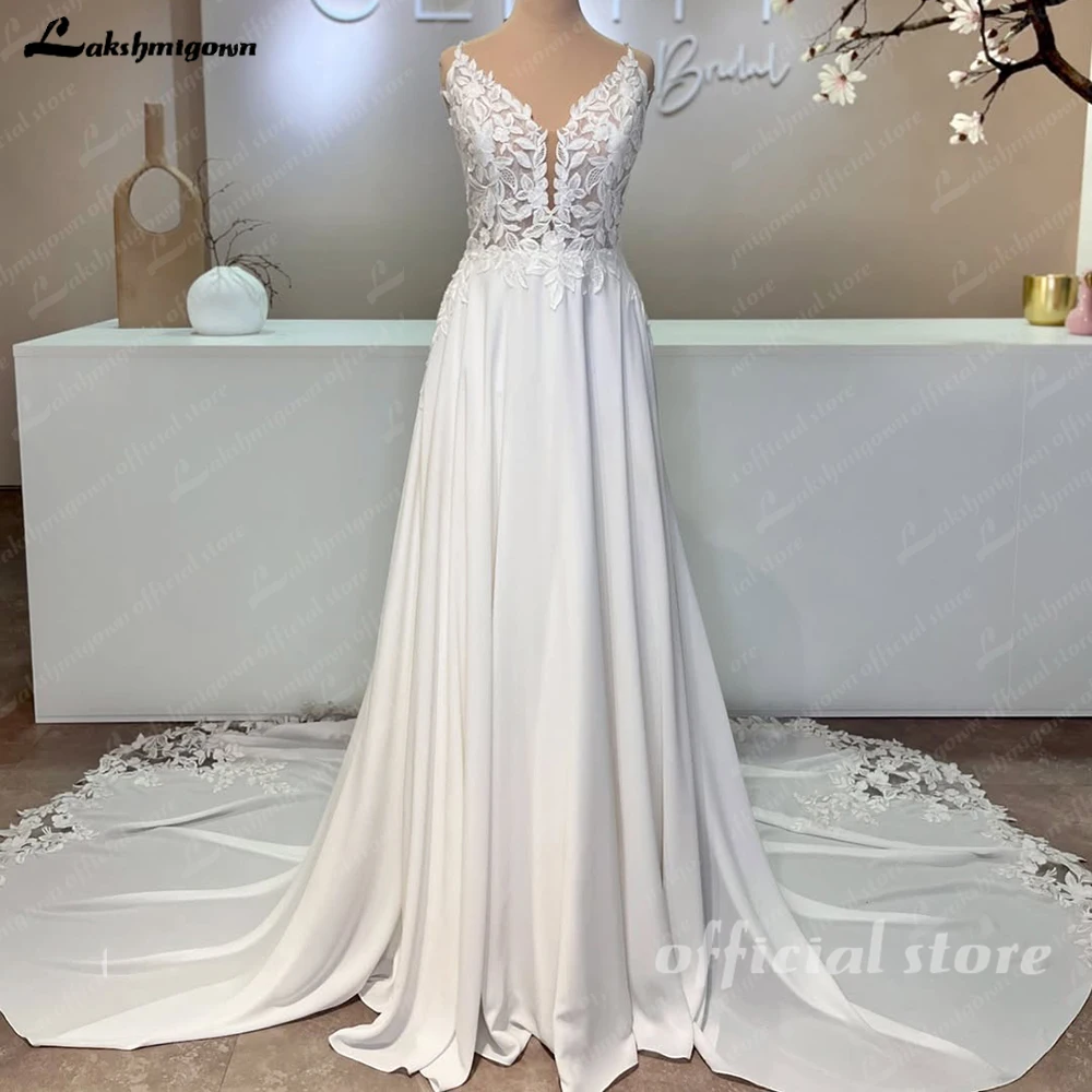 

Lakshmigown Spaghetti Straps Lace Appliques Chiffon V Neck Wedding Dress for Women 2025 Bridal Gown vestido de casame Customized