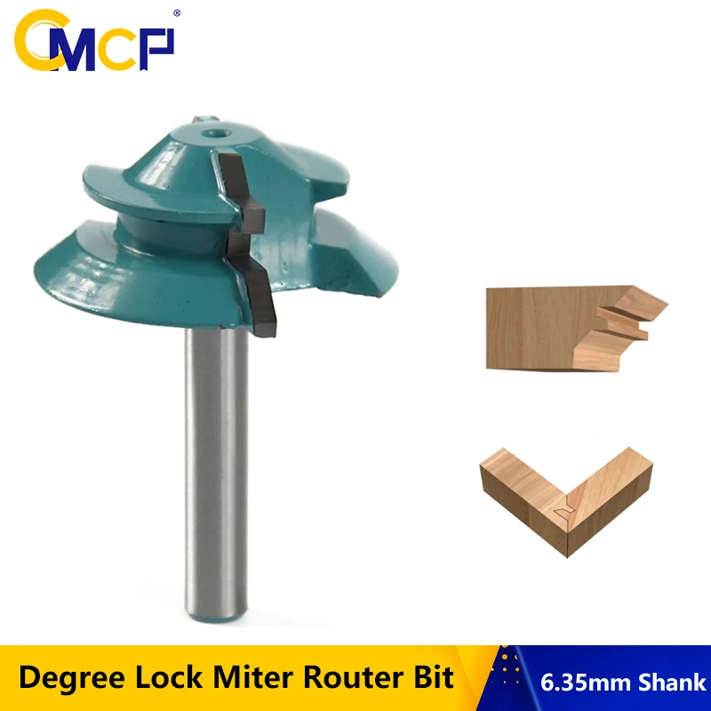 

CMCP Lock Miter Router Bit 45 Degree 6.35mm Tenon Cutter Wood Router Bit Carbide Milling Cutter For Woodworking