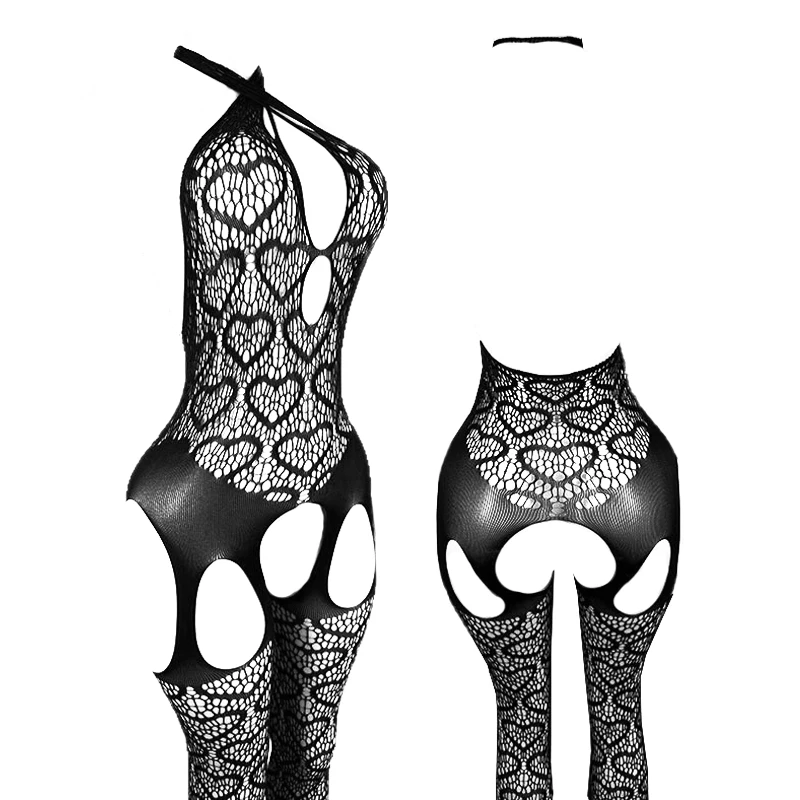 

Sexy Heart-Shaped Open-Crotch Fishnet Pantyhose Women Sexy Hollow Suspender Bodysuit