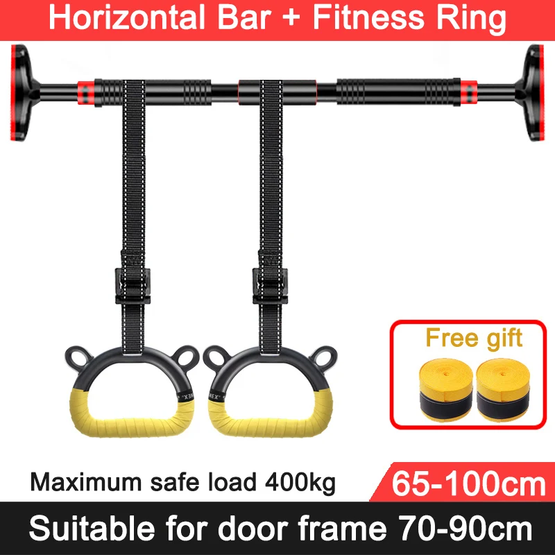 65-100cm Home Pull Up Door Horizontal Bar Fixed Wall Hanging Fitness Ring Gym Exercise Sport Workout Equipment Arm Training