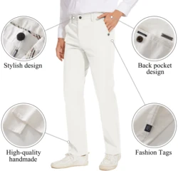 Men's Classic Straight White Cotton Chino Pants Business Casual Trousers 28-42 Pure White Comfort Fit Office Wear