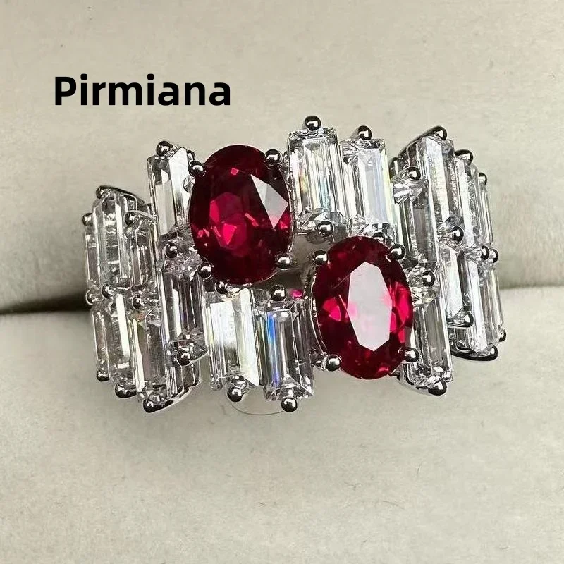 Pirmiana Custom Design 18k White Gold Ring for Women 2.09ct Lab Grown Ruby And D VVS Moisssanite Jewelry