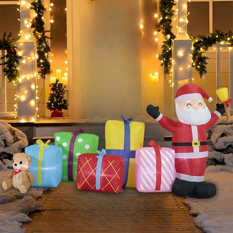 Inflatable Light Up Christmas Santa Gift Box Bear Outdoor Yard Party Decor For Kids Family Festive Holiday Centerpiece