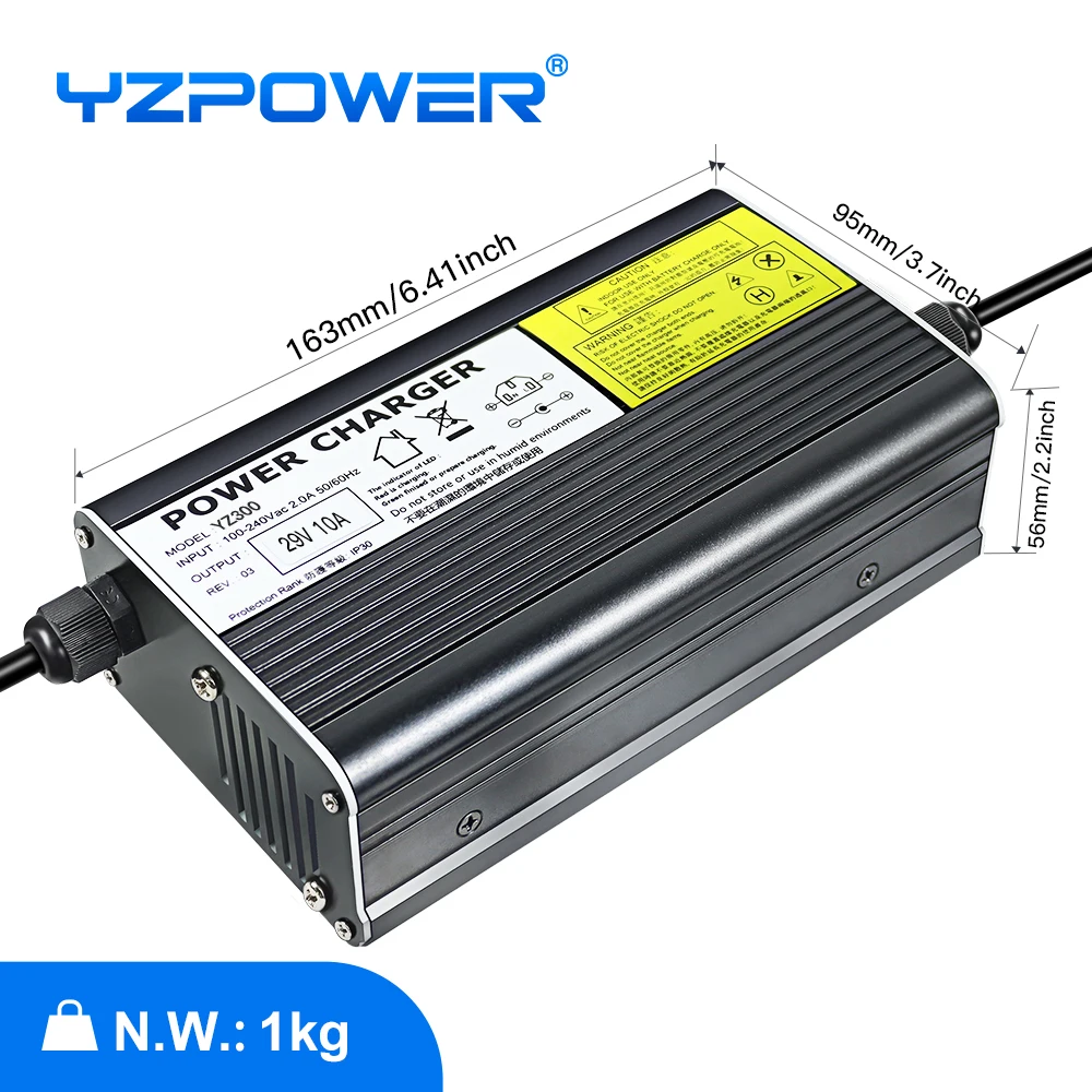 YZPOWER 24V 8S charger 29V 10ALifepo4 Lithium charger Intelligent fast charging for 24V bicycle power tools universal with fans