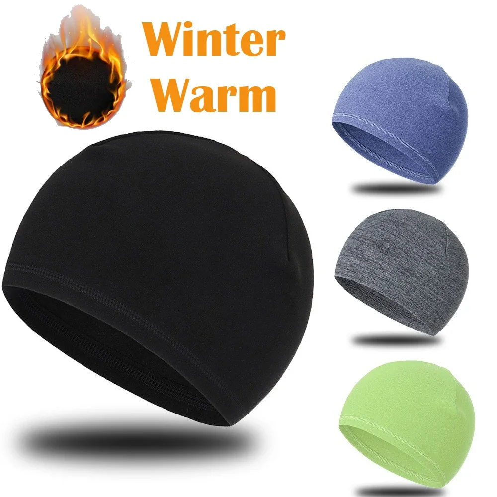 

Winter Warm Running Caps Sports Hiking Knitted Hat Men Solid Elastic Outdoor Polar Fleece Soft Camping Skiing Cycling Cap Women