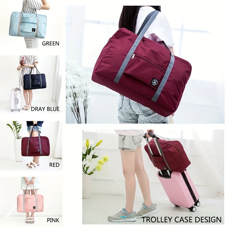 Foldable Travel Duffel Bag 25L, Lightweight Carry On Personal Item Weekender with Trolley Sleeve, Front Pocket Overnight Bag