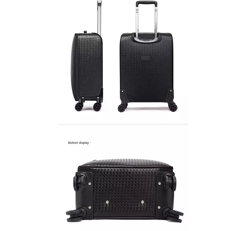 Genuine Leather Trolley Case 20 Inch Men\'s Business Boarding Suitcase Universal Wheel Luggage Bag 16 Inch Woven Pattern Leather