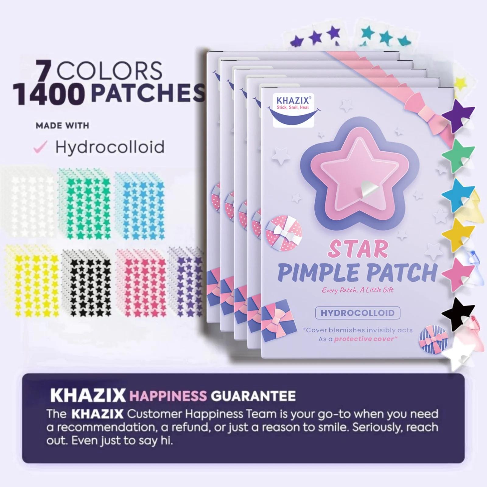 40 قطعة من رقع حب الشباب متعددة الألوان على شكل نجمة، رقع حب الشباب للوجه، رقع حب الشباب المخفية، ورقع البثور، رقيقة جدًا.