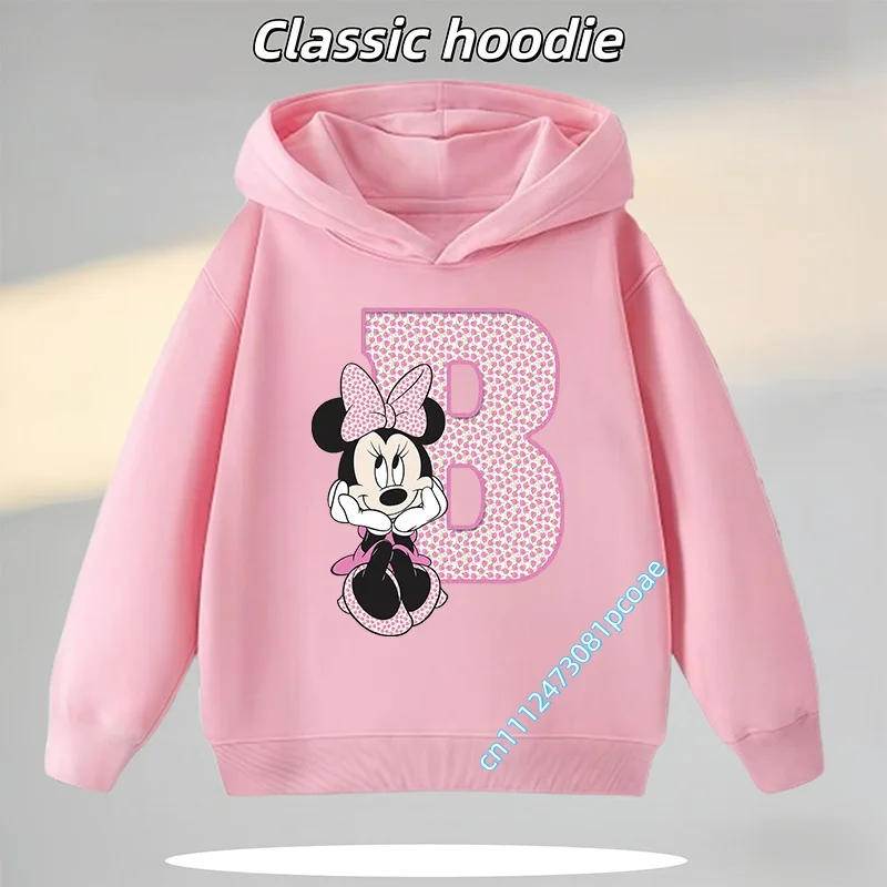 Letter A-Z Mickey Minnie Boys' Sportswear - 1-9 Years Old Children's Hooded Shirt - Girls' Casual Top - Digital Cartoon Print