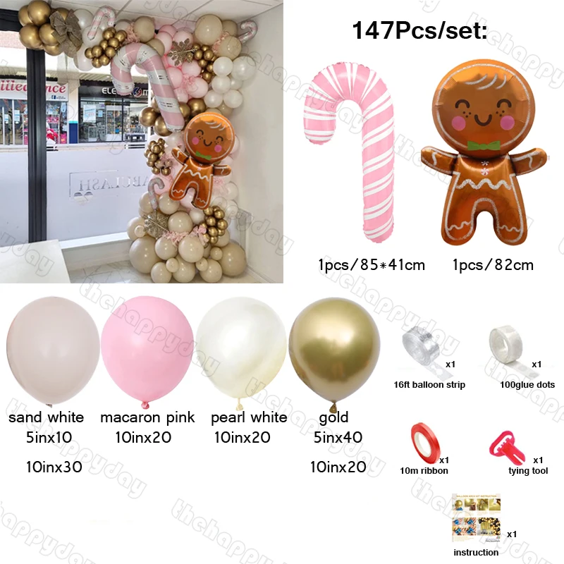 147Pcs Christmas Balloon Arch Garland Kit Candy Crutch Foil Balloons Metal Balloons Christmas Decorations 2023 Xmas Party Decor