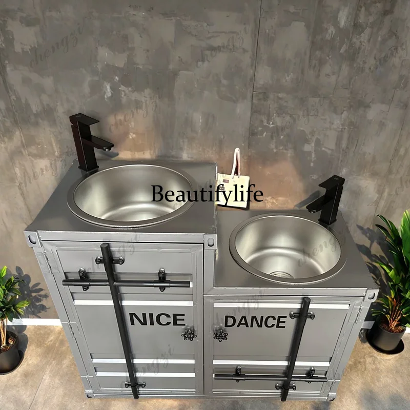 Industrial wind wash basin retro wash table integrated floor column wash basin playground