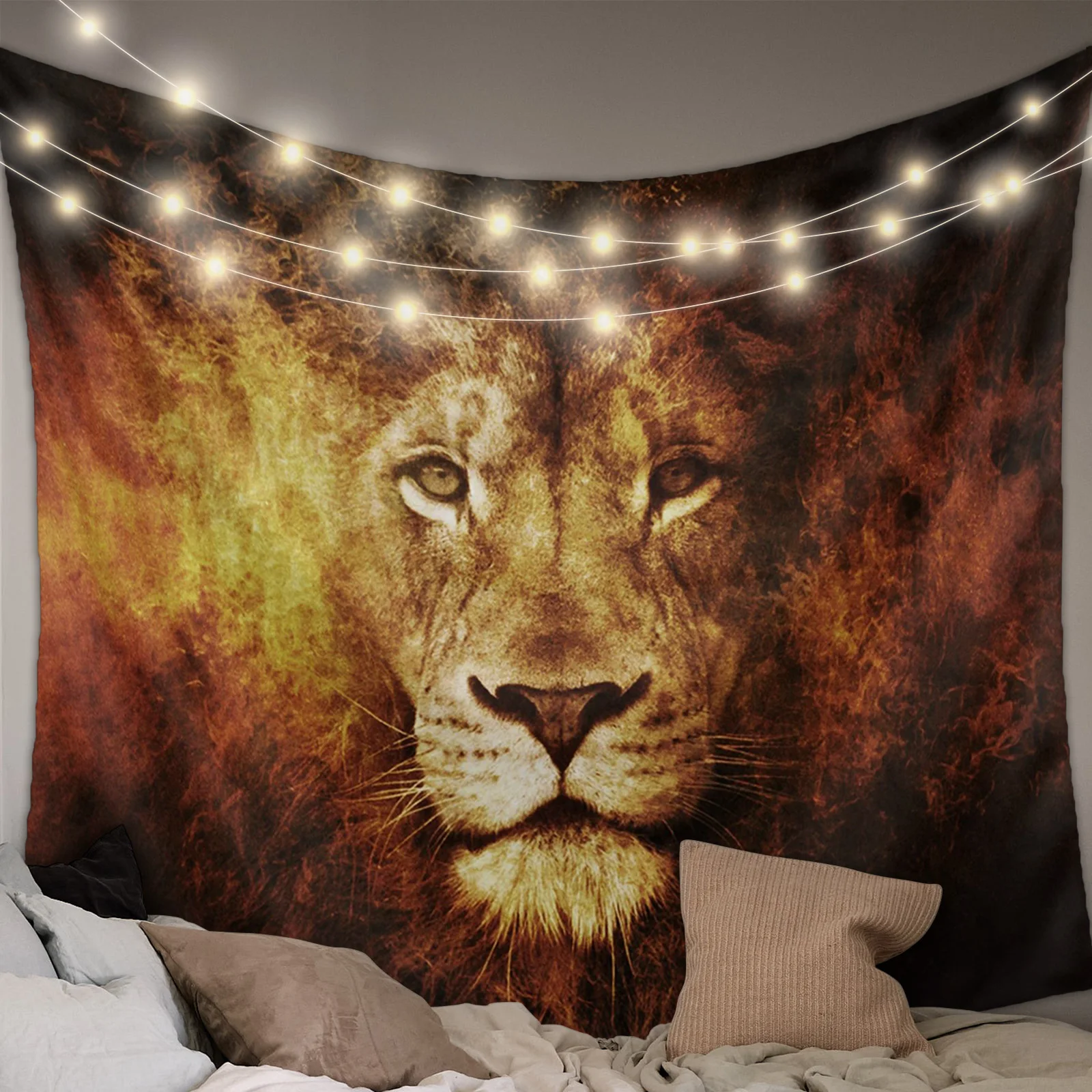 Burning Lion Tapestry Wall Hanging Fabric Hippie Beach Blanket Living Room Decor Bedroom Background Carpet Cloth Covering