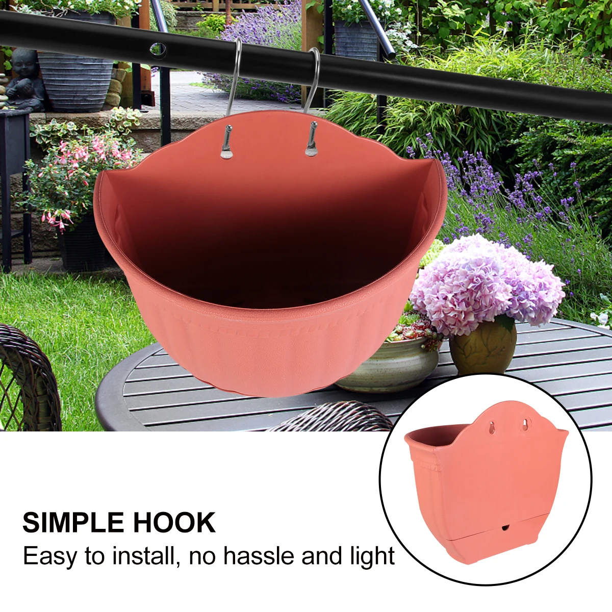 

Semi-Circular Imitation Pattern Wall-Mounted Flower Pot European Style Hanging Planter with Tray for Home Office Balcony