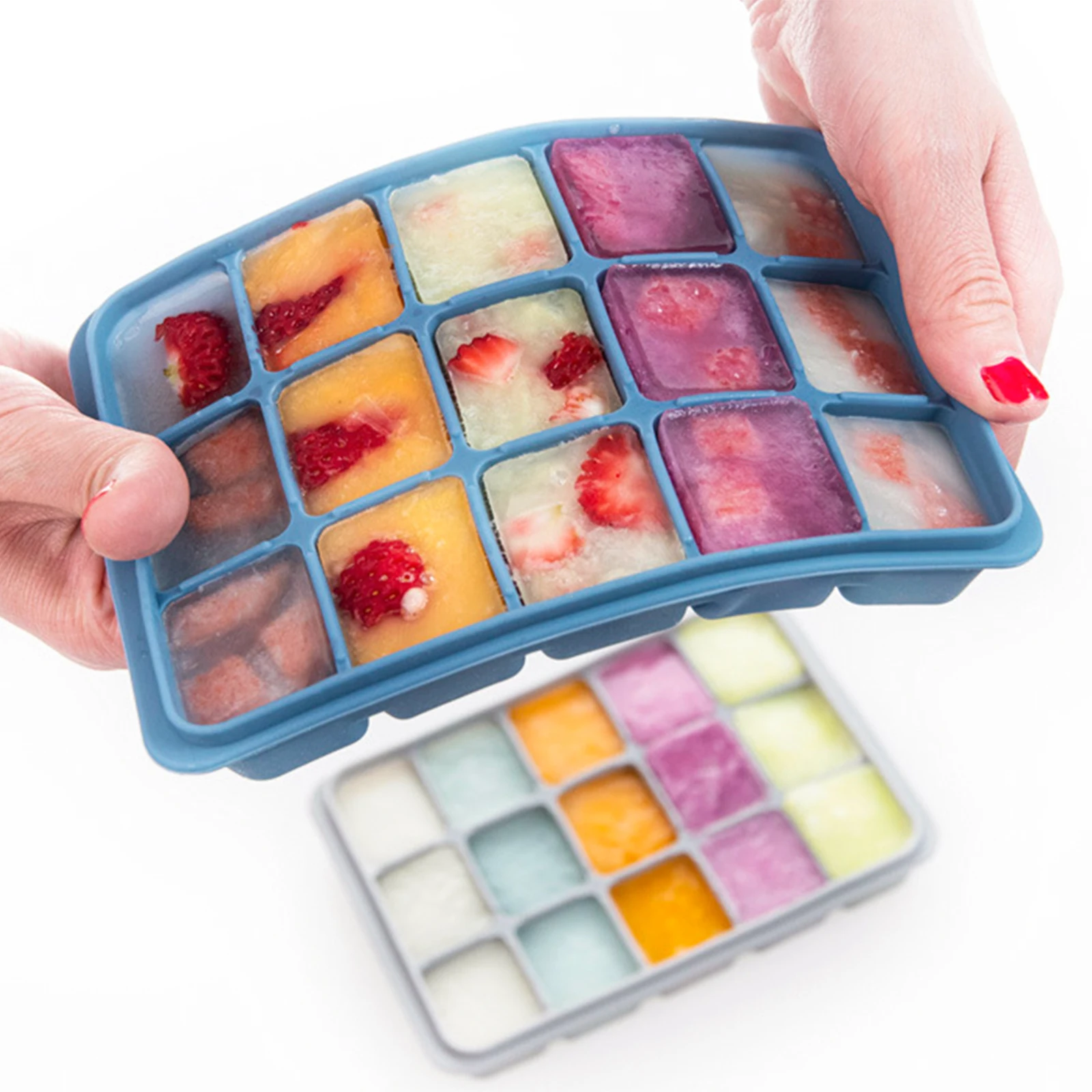 

2pcs Silicone Ice Cube Molds Grid Trays Chilling Odor Resistant Easy Clean DIY Supplies for Juice