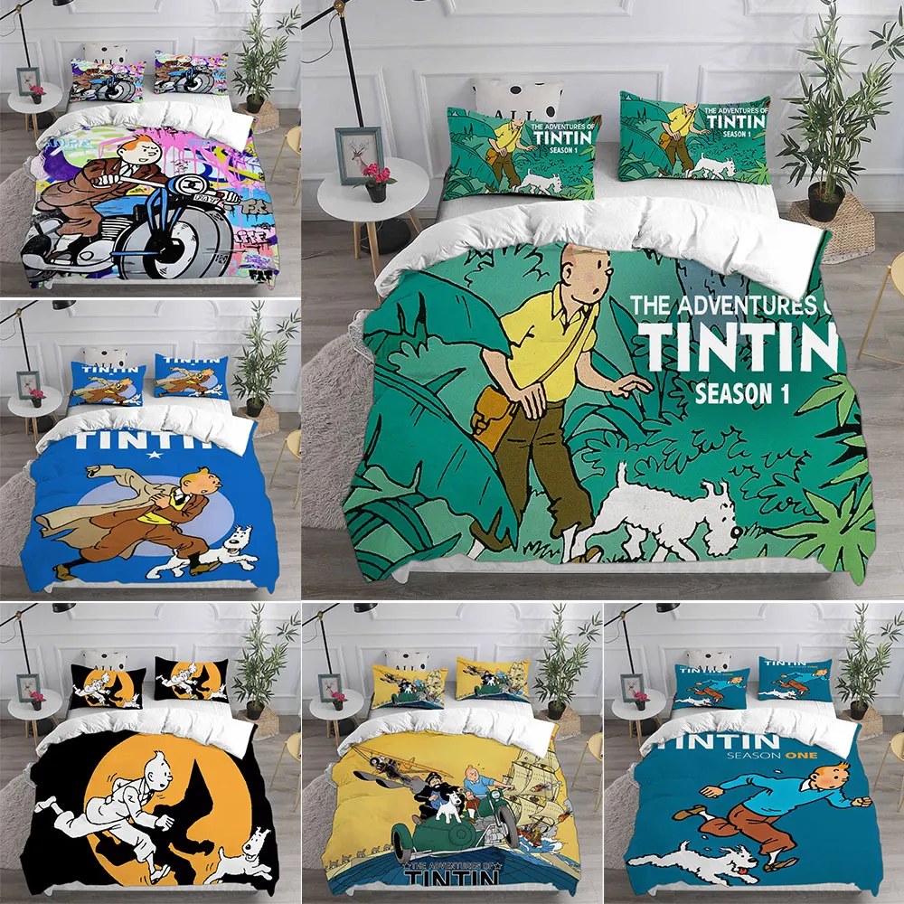 

The Adventures of Tintin Bedding Sets Comforter Quilt Bed Cover Duvet Cover Pillow Case 2-3 Pieces Sets Kids Adult Size