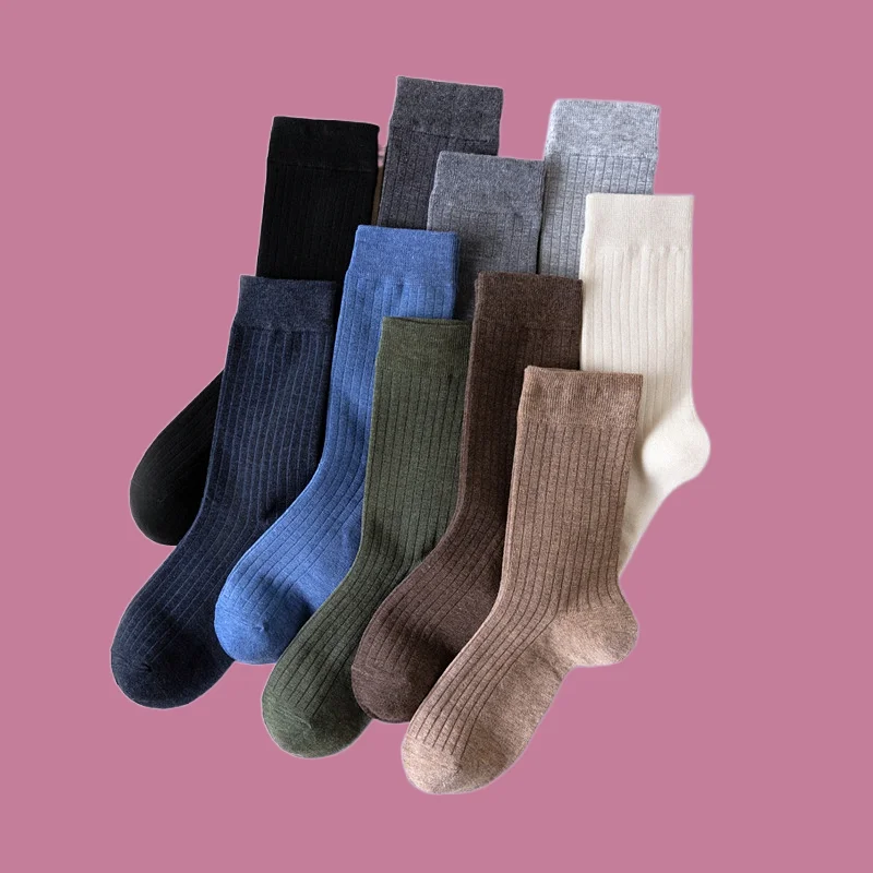 Chaussettes mi-longues pour hommes, confortables, simples, décontractées, affaires, document solide, haute qualité, mode, 5/10 paires