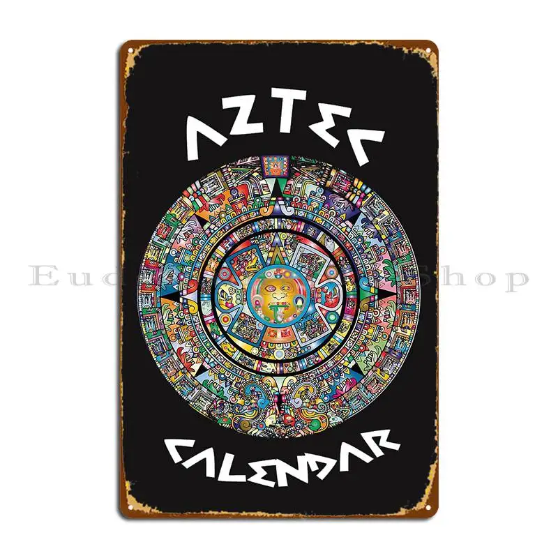 Aztec Calendar Mexico Hieroglyphic Mandala Mayan Metal Sign Club Personalized Living Room Club Designs Tin Sign Poster