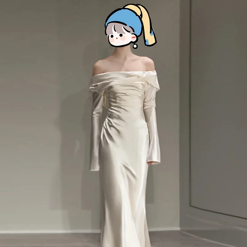 

Ele Fi Tail Wedding Dr 2024 New Sle Bridal Morning Robe Lightweight Satin Surface Bride out Door Gown