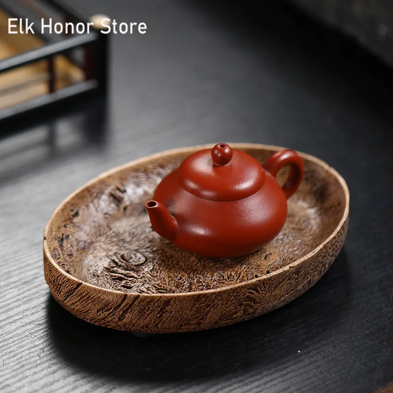 Yixing Famous Purple Clay Tea Tray Chinese Handmade Tea Tray Simulated Stump Wood Grain Tray High-end Zisha Service Tray