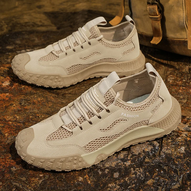

Новая мужская летняя дышащая рабочая обувь, модная износостойкая походная обувь с полой сеткой, уличные мужские повседневные кроссовки высокого качества