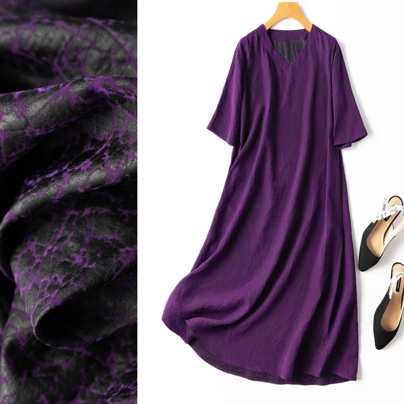 2023 Early Autumn New Old Material Wearing Purple Turtle Cracked Fragrant Cloud Gauze Silk Loose Dress Robe on Both Sides