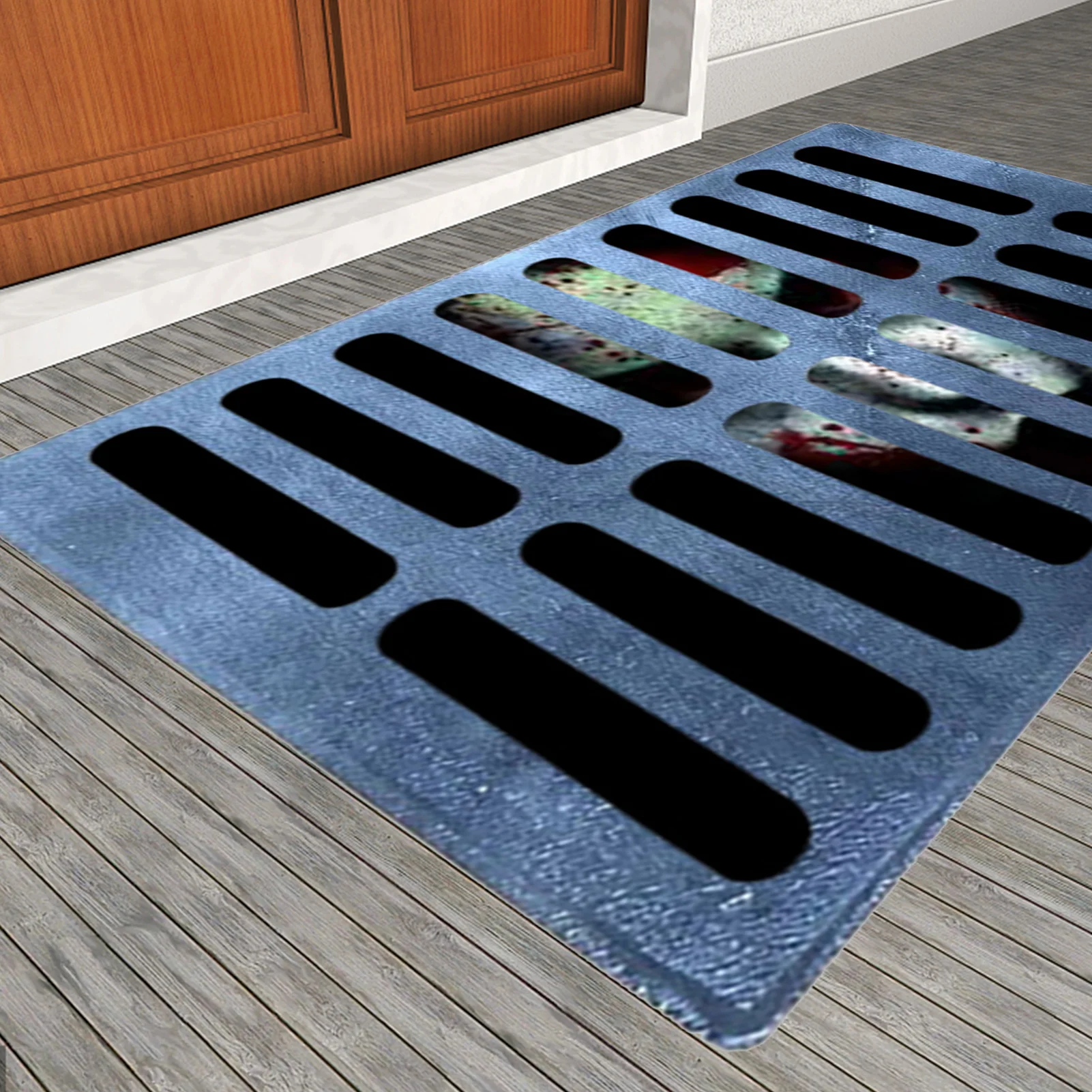 Halloween Doormat Clown Trap Horror Floor Pad 3D Illusion Doormat Funny Horror Door Mat Nonslip Floor Rug Carpet Home Entrance