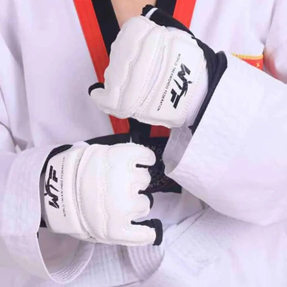 Guantes de boxeo de medio dedo para adultos y niños, Protector de pies de cuero PU para entrenamiento de Karate, Muay Thai, Taekwondo