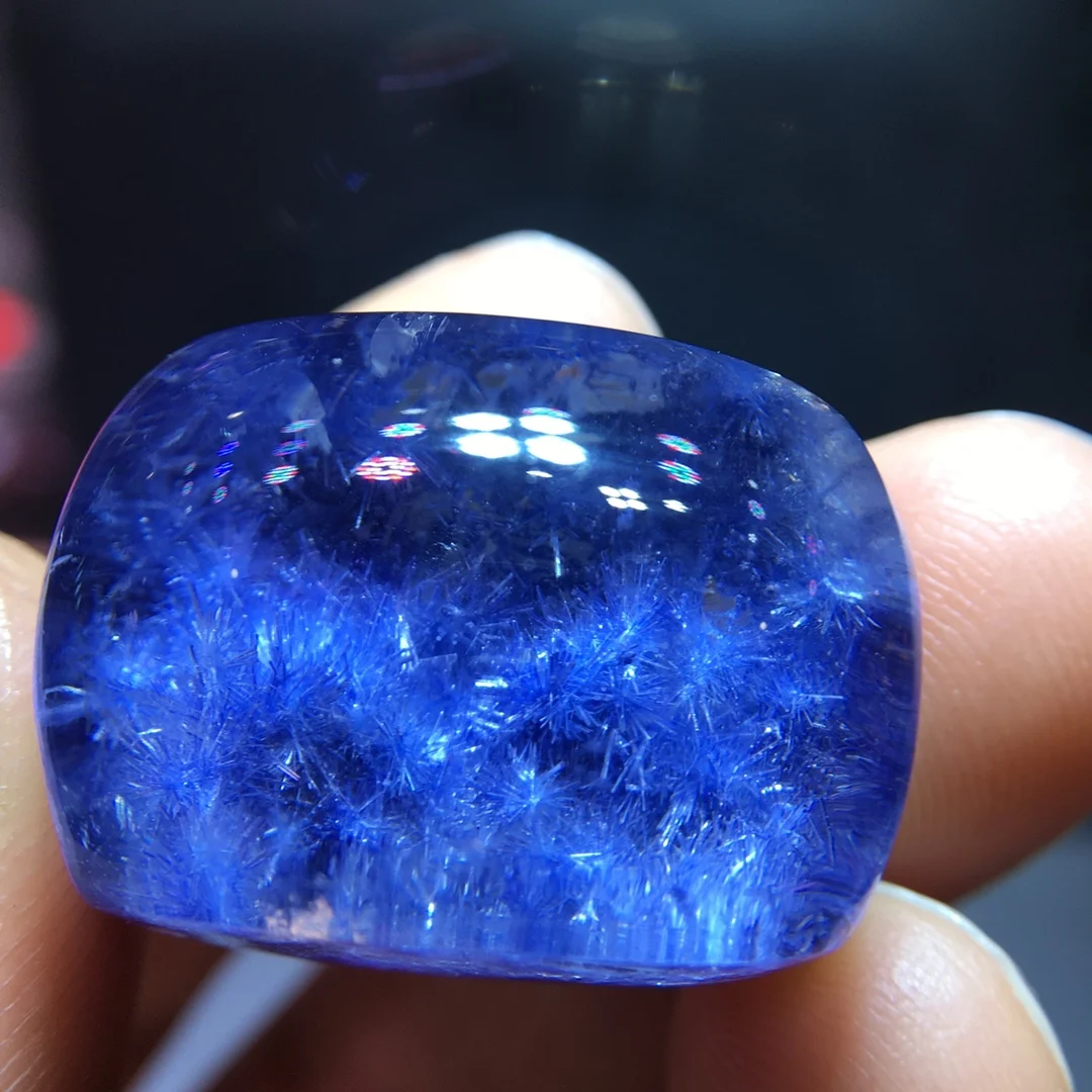 Natural Blue Rutilated Dumortierite Quartz Pendant 24.2/18.5/14.6mm Rectangle Clear Flower Necklace Gold Jewelry AAAAAAA