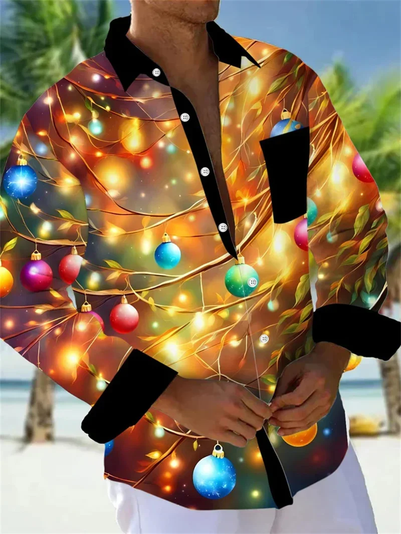 Men Colorful 3D Printed Rendering Fashion Print Single Breasted Long Sleeved Shirt Casual Shirt Loose Collar Long Sleeved Shirt