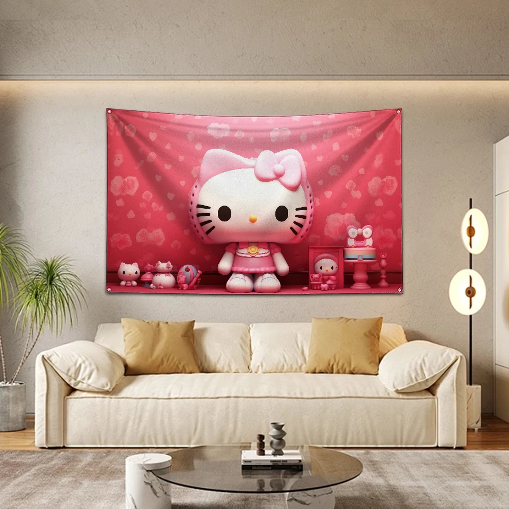 3x5 Ft Cute Cats Cartoon Hellokitty Flag Polyester Digital Printing Banner For Garage or Out door Decoration