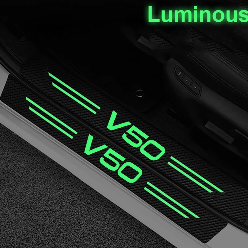 Luminous for Volvo V50 Logo Car Door Threshold Stickers Anti Scratch Film Night Lighted Rear Trunk Sill Waterproof Decals Tape