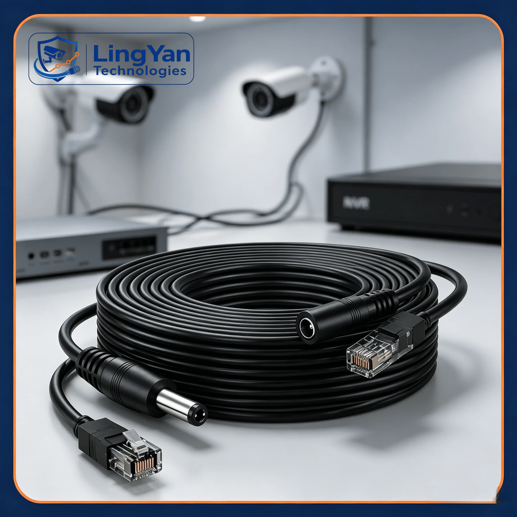 Surveillance Installation Accessory 8+2 Core RJ45 DC Cable Kit All-in-One Ethernet Power Extension Wire For CCTV NVR DVR
