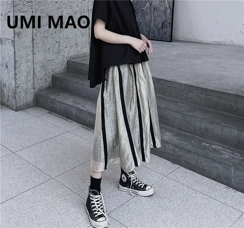 

UMI MAO Yamamoto Dark Halfskirt Yarn Skirt Stripe Niche Design Japanese Casual Streetwear Gothic Halfskirt Y2K Fashion