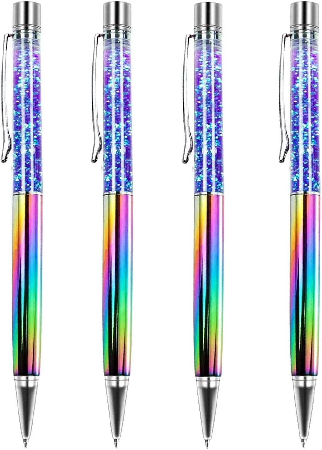 4 Pcs Colorful Metal Ballpoint Unique Bling Dynamic Liquid Sand Pen with Black Ink Office Supplie Gifts Pens For Christmas Engag