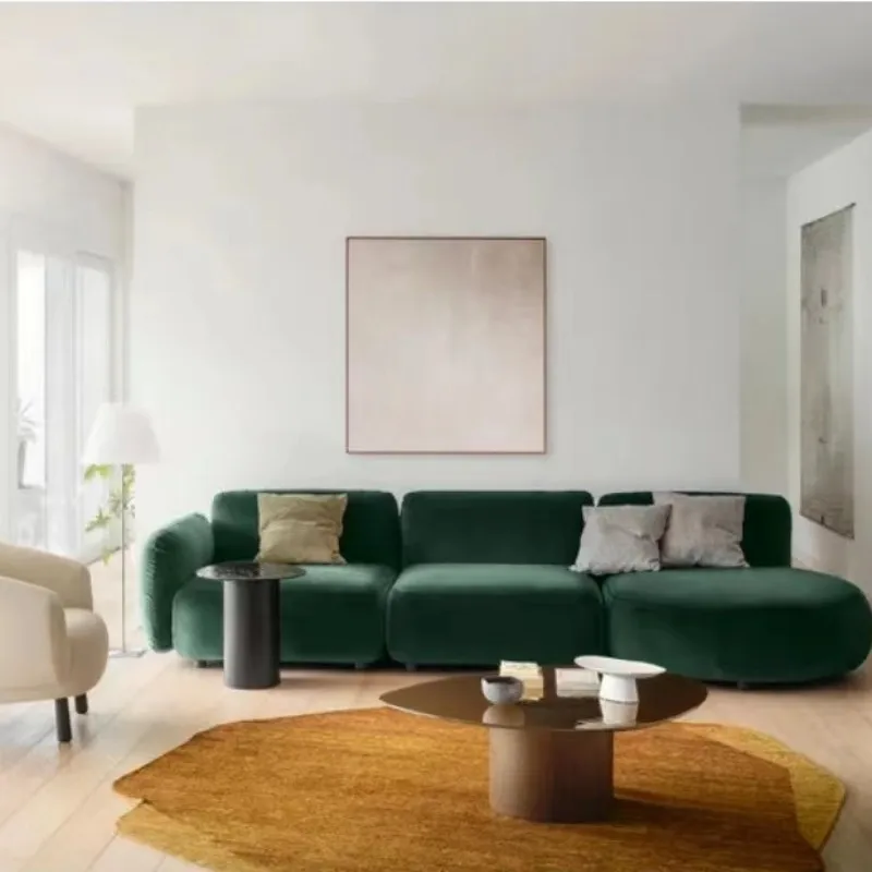

Light luxury curved sofa, double-sided seat, concubine seat, foot pedal, caramel-colored velvet fabric module sofa