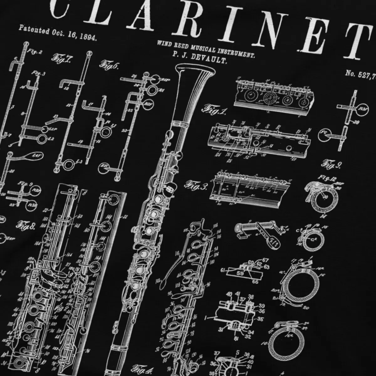 Clarinet Vintage Patent Clarinetist Drawing Hip Hop TShirt Music Art Casual Polyester T Shirt Newest Stuff For Adult