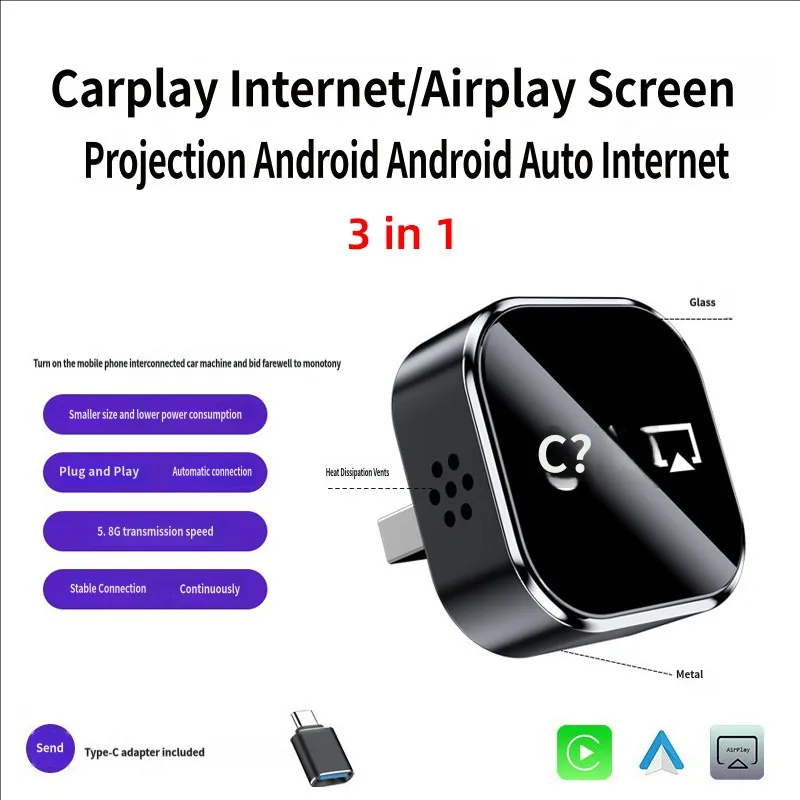 

Caja conversión interconexión coche wirelCarplay Android Auto proyección pantalla control mutuo adaptador vío d